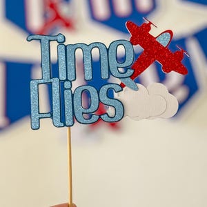 time flies cake topper; airplane first birthday decor; airplane birthday decor; adventure cake topper; first flight; retro plane topper
