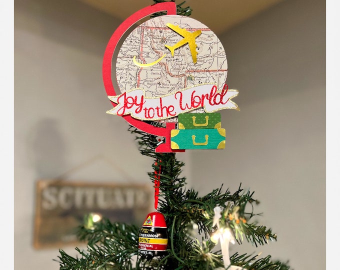 World Globe Christmas Tree Topper, Travel Tree Topper, World Map Tree