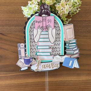 Book Lover Cake Topper, Bookish Birthday Decor, Book Club Decor, librarian cake topper, reading girl topper, Next Chapter Party, Storybook