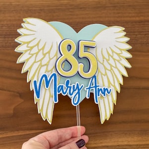 angel wings cake topper, memorial cake topper, in loving memory, baby remembrance, heavenly birthday, birthday in heaven