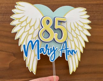angel wings cake topper, memorial cake topper, in loving memory, baby remembrance, heavenly birthday, birthday in heaven