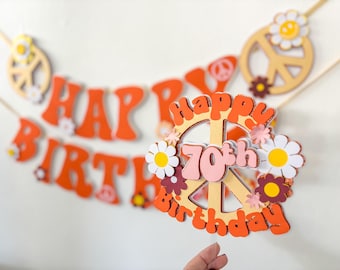groovy theme cake topper, groovy cake topper, groovy birthday decor, retro birthday party decor, 70th birthday party, peace sign cake topper