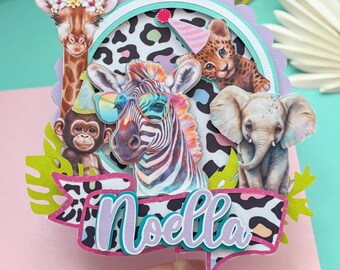 Pastel Color Party Animal Cake Topper, Leopard Print Birthday, Animal Print Birthday decor, Party Animals Cake Topper, Party Animals in hats