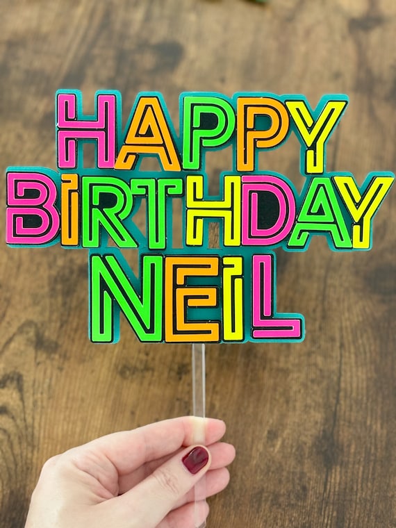 neon cake topper, 80's party theme, 90's party theme, neon theme birthday, neon party cake topper, neon glow party topper, 90's theme party