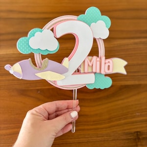 Pink Airplane Cake Topper, Onederful World Cake Topper, pink adventure awaits topper, pink time flies cake topper, pastel color plane decor