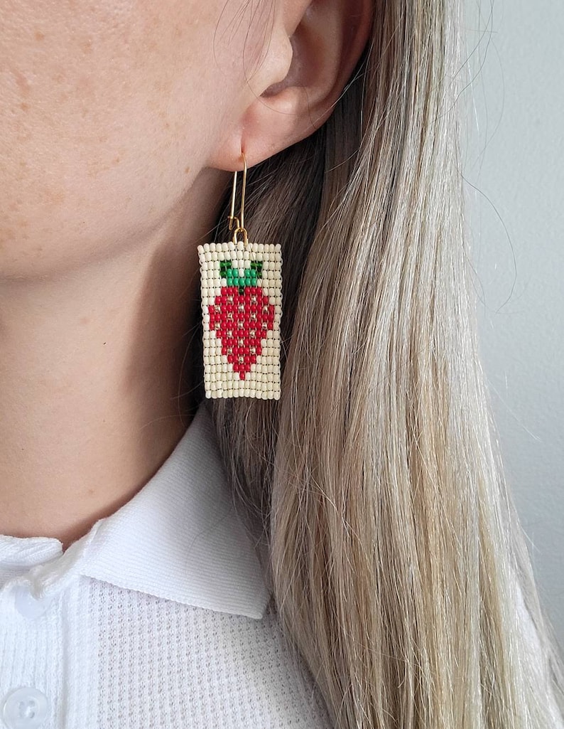 Seed Bead Strawberry Earrings, Beaded Strawberries Etsy