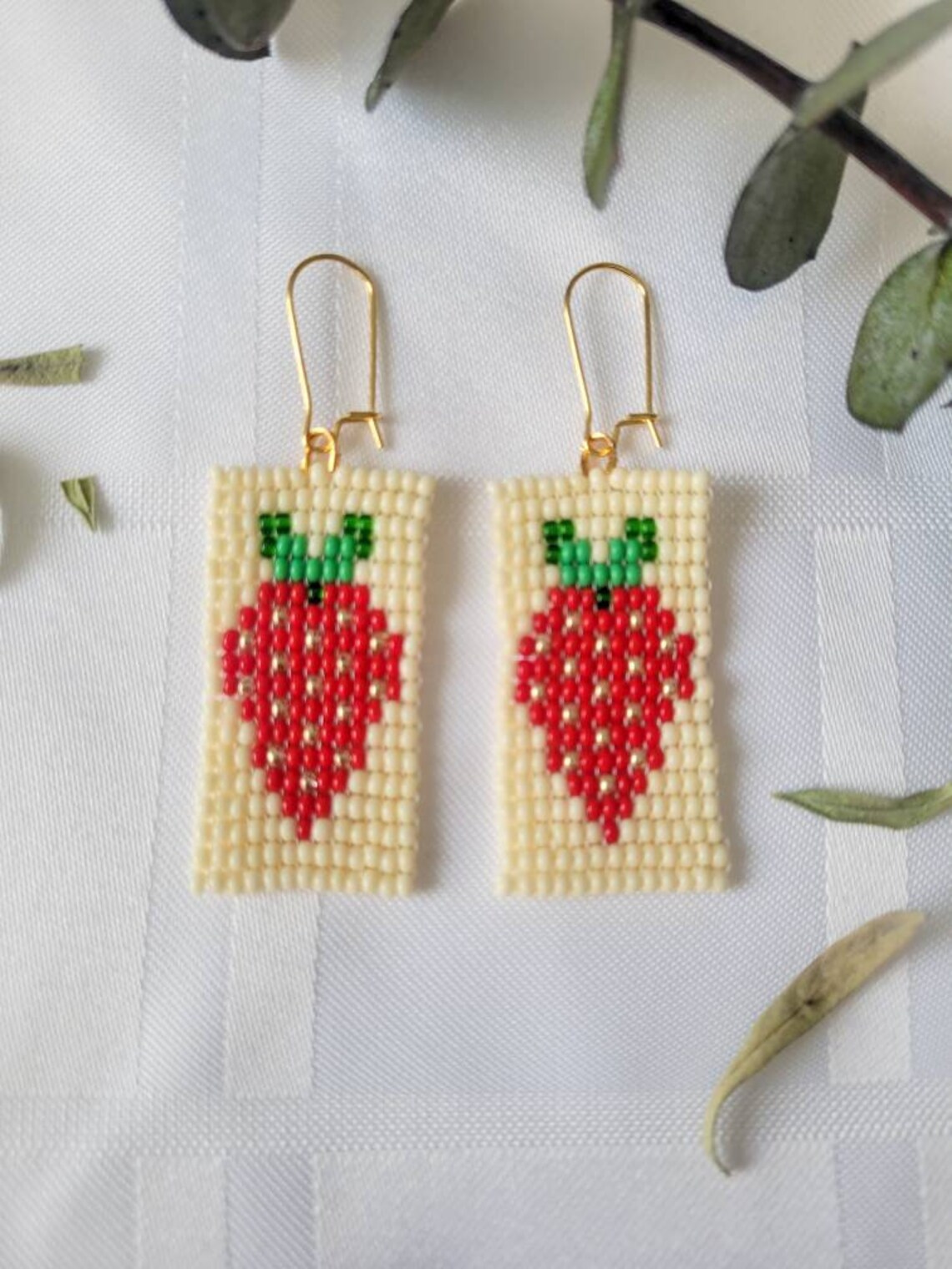 Seed Bead Strawberry Earrings, Beaded Strawberries Etsy