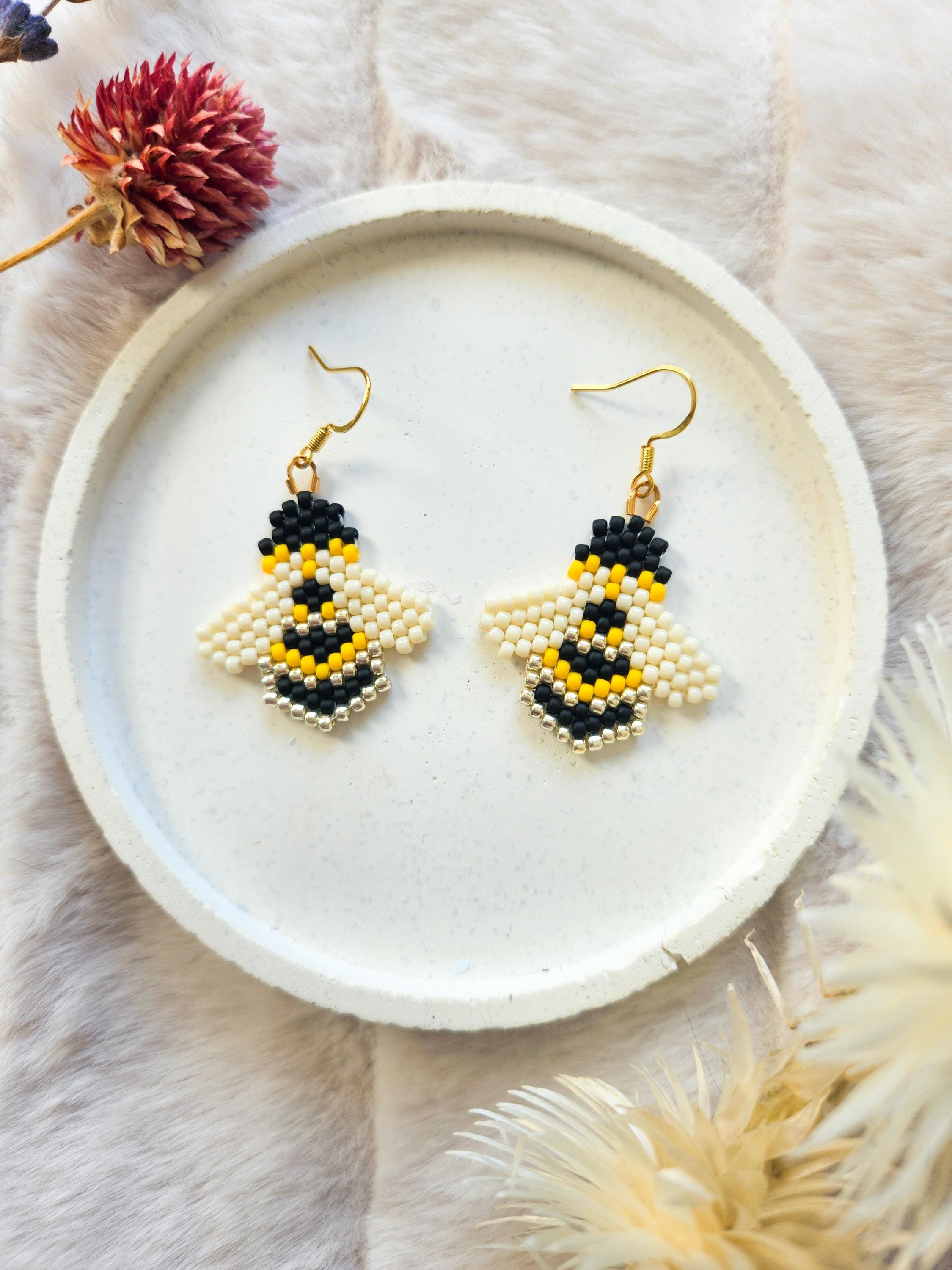 Bumblebee Seed Bead Earrings, Bee Jewelry - Etsy