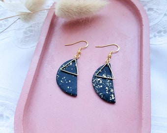 Gold foil moonies with brass charm, moon love jewelry