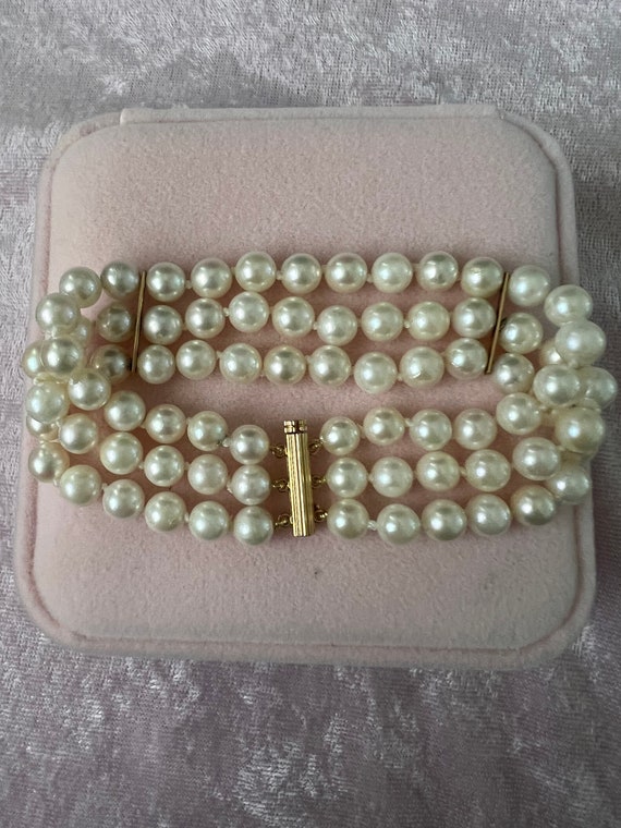 Japanese Cultured Pearl Bracelet, 3 Strand Pearl … - image 8
