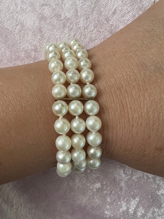 Japanese Cultured Pearl Bracelet, 3 Strand Pearl … - image 1