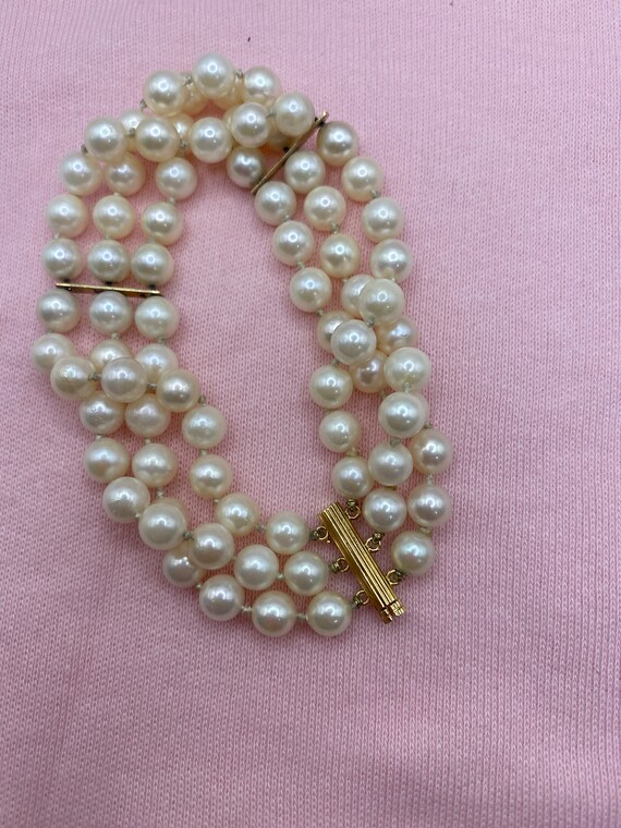 Japanese Cultured Pearl Bracelet, 3 Strand Pearl … - image 9