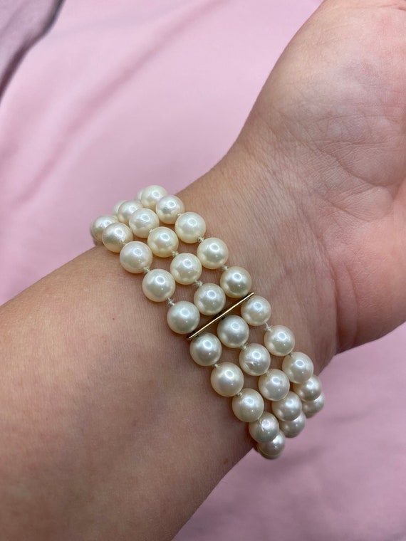 Japanese Cultured Pearl Bracelet, 3 Strand Pearl … - image 6