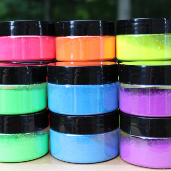 Neon Pigment Powder Fluorescent Mica Pink, Orange, Yellow, Green, Blue, Purple Vegan