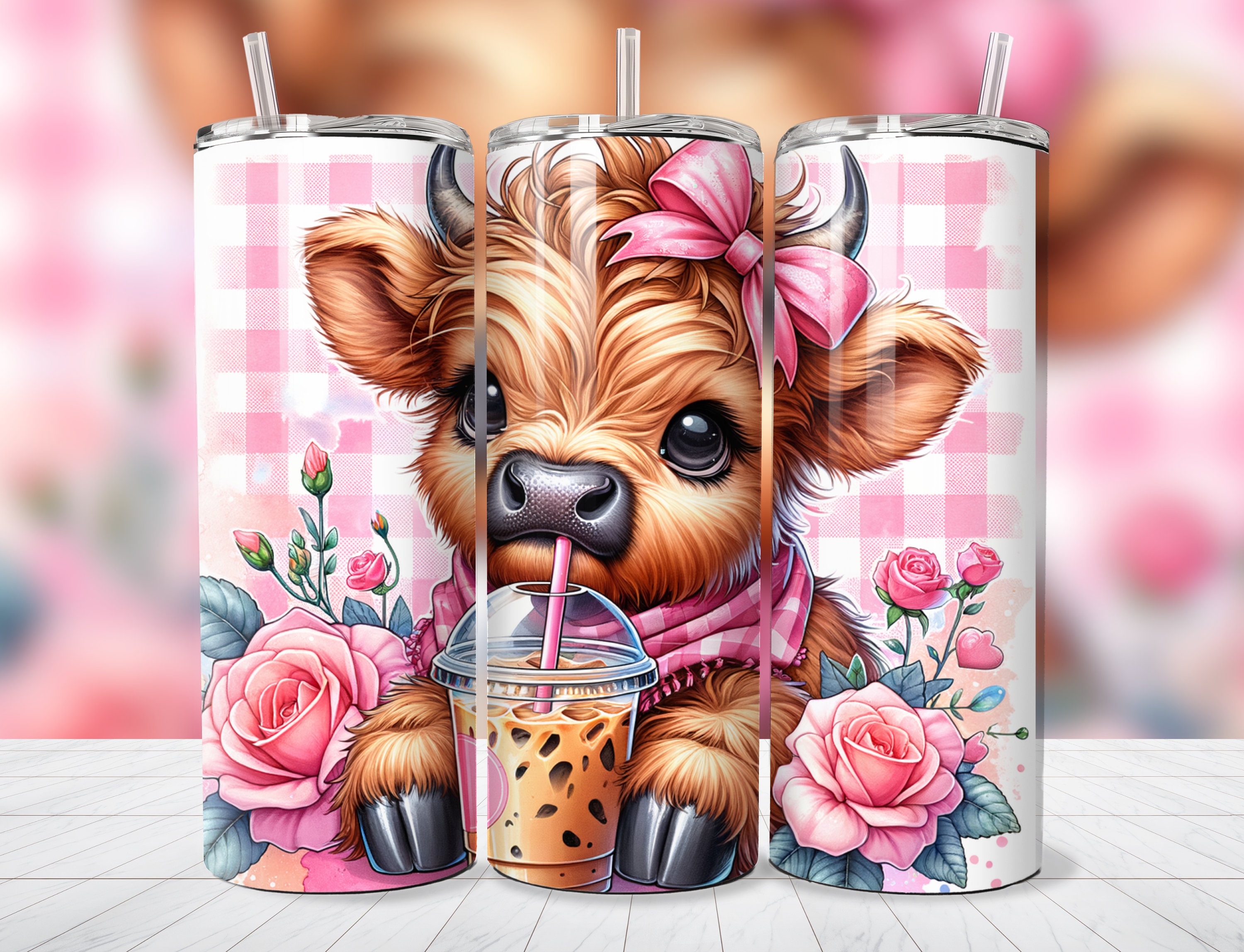 Cute Highland Cow Iced Coffee Tumbler Wrap, 20oz Skinny Sublimation ...