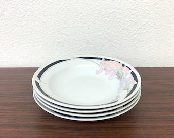 Cuencos de sopa de porcelana de Jingdezhen - juego de 4 - Vajilla con borde floral - vintage