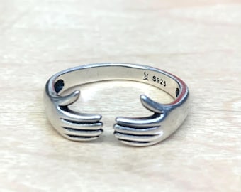 Handschutzring aus Sterlingsilber • S925 verstellbares Band • Symbol für Unterstützung und Verbindung • Minimalistischer Geschenkschmuck