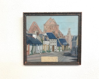 Pastelschilderij Sweetheart Abbey – Schots monument, originele ingelijste kunst (ca. 1915-1925)