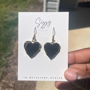 Heart Earrings | Minimalist Earrings | Black Hearts | Dangle Earrings | Gift for Her | Valentine&#39;s Day Jewelry