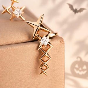 Celestial Gold Ear Cuff, No Piercing Star Earring, Witchy Halloween Jewelry, Minimal Statement Ear Clip