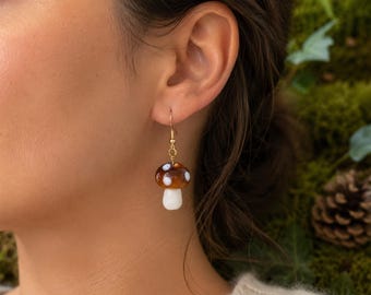 Mushroom Earrings – Handmade Woodland Mushroom Dangle Earrings | Cottagecore Jewelry | Fairycore Accessories | Nature Lover Gift