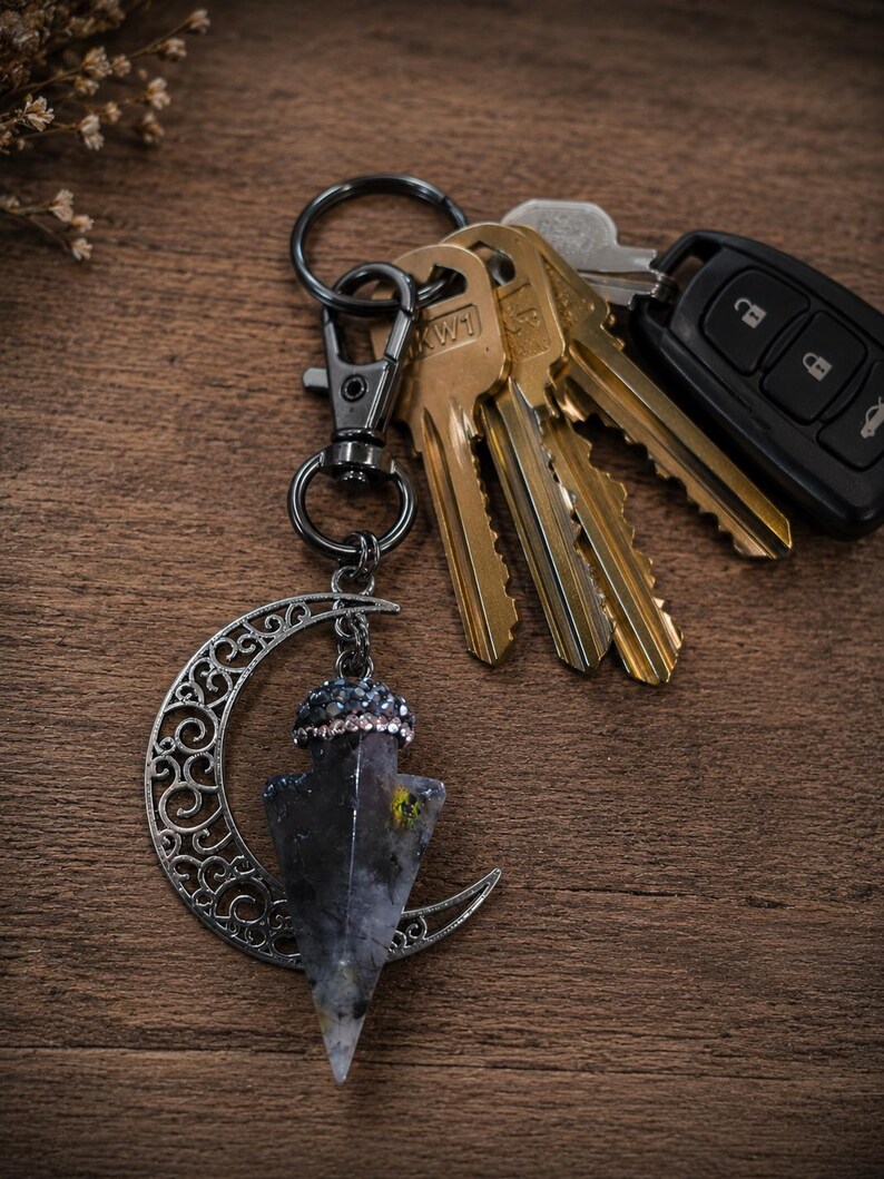 Mystical Crescent Moon Arrowhead Keychain | Crystal Inspired Purse ...