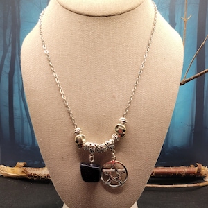 Blue Goldstone Pendant with Silver Plated Pentagram Charm