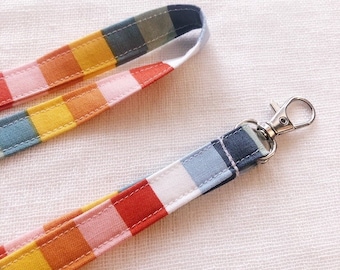 Colorful Striped Lanyard, Teacher Lanyard for Badge ID Holder, Rainbow Striped, 1/2 inch wide Keychain Strap, With Swivel Clip, For Car Keys