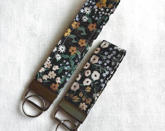 Floral Colorful Wristlet, Flowered Wristlet for keys, ID Badge Holder Key Fob, Colorful Flower Print, Unique, Thin Fabric Keychain, Cute
