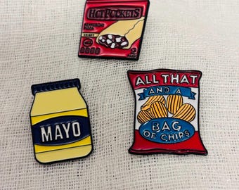 Food Pin Set, Enamel Pin, Bag Pin, Pin Set, Fun Pins, Quirky pin set