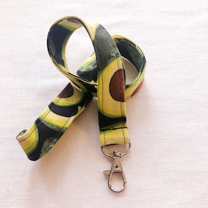 Avocado Lanyard, Fabric, Teacher, Green, Cotton, Swivel Clasp, Badge Holder, Work, ID, Cute, Guacamole, Fruit, Gift, Unique, Novelty, Cool