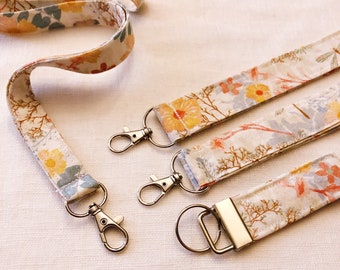 Floral Lanyard, Fabric, Cute, Teacher, Handmade, Swivel Clasp, Badge Holder, Work, ID, Cottage Core, Wristlet, Key fob, Flowers, Whimsical