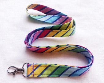 Rainbow Stripe Lanyard, Colorful Lanyard for keys, ID Badge Holder Strap, Gradient Lanyard, Rainbow Color, Thin, Fabric, Cute, Gift under 20