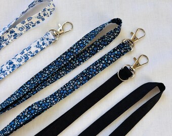 Black Floral Lanyard, Wikdflower Lanyard, Cute Lanyard for Keys, Fabric Skinny Long Lanyard, ID Badge Holder Lanyard, Boho, Gifts under 20