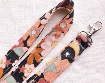 Chunky Flower Lanyard, Spider Lanyard, Cute Lanyard for Keys, Fabric Skinny Long Lanyard, ID Badge Holder Lanyard, Boho, Gifts under 20