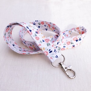 Flower Lanyard, Cute Floral Lanyard for Work Badge, ID Strap, Teacher Lanyard, Lanyard for Badge Holder, Long Skinny Lanyard, Gift under 20