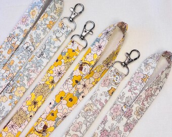 Floral Cat Lanyard, Japanese Import Fabric, Kitty Badge Holder, Botanical ID Holder, Cat Lover Gift, Teacher Nurse Lanyard