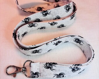 Black Spider Lanayrd, Spooky Spider Badge Holder, Gothic Halloween ID Lanyard, Witchy Lanyard, Spider Lover