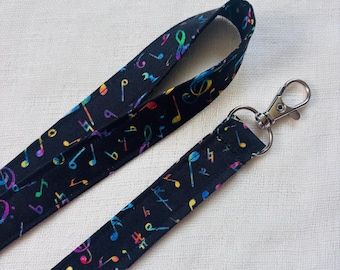 Colorful Musical Notes Fabric Lanyard, Cute School ID Badge Holder for Teacher Lanyard, Musician Key Holder, Band Director Unique Gift