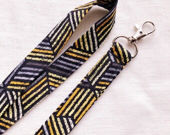 Striped Lanyard, Skinny Lanyard, Cloth Lanyard for Keys, ID Badge Holder Strap, Stripes Fabric Lanyard, Geometric Lanyard, Cool Lanyard