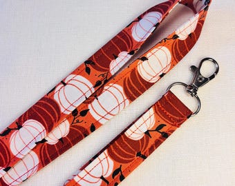 Fall Pumpkin Lanyard, Autumn Badge Holder, Orange Pumpkin ID Holder, Festive Seasonal, Thanksgiving Lanyard, Pumpkin Spice