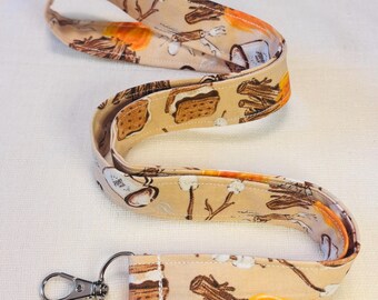 Cozy Campfire S'mores Lanyard, Camping Badge Holder, Marshmallow and Hot Cocoa ID Lanyard, CampGround Lanyard, Outdoorsy Strap, Teacher