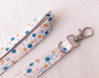 Small Flower Lanyard, Fabric, Teacher, Floral, Handmade, Swivel Clasp, Badge Holder, Work, ID, Cute, Unique, Keys, Gift, Daisies, Wildflower