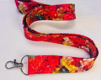 Gummy Bear Lanyard, Foodie gift, Candy Badge Holder, Colorful Keychain, Fabric Lanyard