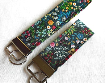 Floral Colorful Wristlet, Flowered Wristlet for keys, ID Badge Holder Key Fob, Colorful Flower Print, Unique, Thin Fabric Keychain, Cute