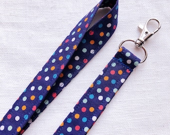 Colorful Polka Dot Lanyard, Teacher Lanyard, Cloth Lanyard, Long Neck Lanyard, Dotted, Colorful Dots Keychain, Cute Lanyard, Badge ID Holder
