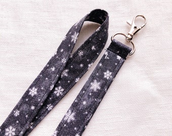 Snowflake Lanyard, Sparkly Winter Lanyard, Lanyard with Snowflakes, Sparkles, Teacher lanyard, Winter Lanyard, Christmas Lanyard, Black