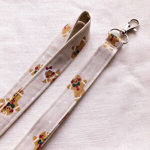 GingerBread Christmas Lanyard, Holiday Lanyard for keys, ID Badge Holder Strap, Seasonal Print Lanyard, Unique, Thin Fabric Keychain,