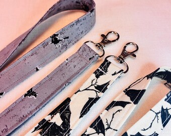 Witch and Bat Lanyard, Spooky Gothic Badge Holder, Witchy ID Holder, Bat Lanyard, Witch Lanyard, Halloween Seasonal Gift
