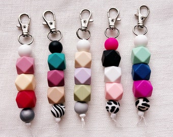 Silicone Bead Keychain, Bead keychain with clip, soft bead keychain, Backpack charm, key charm, Cute simple keychain, minimalist keychain